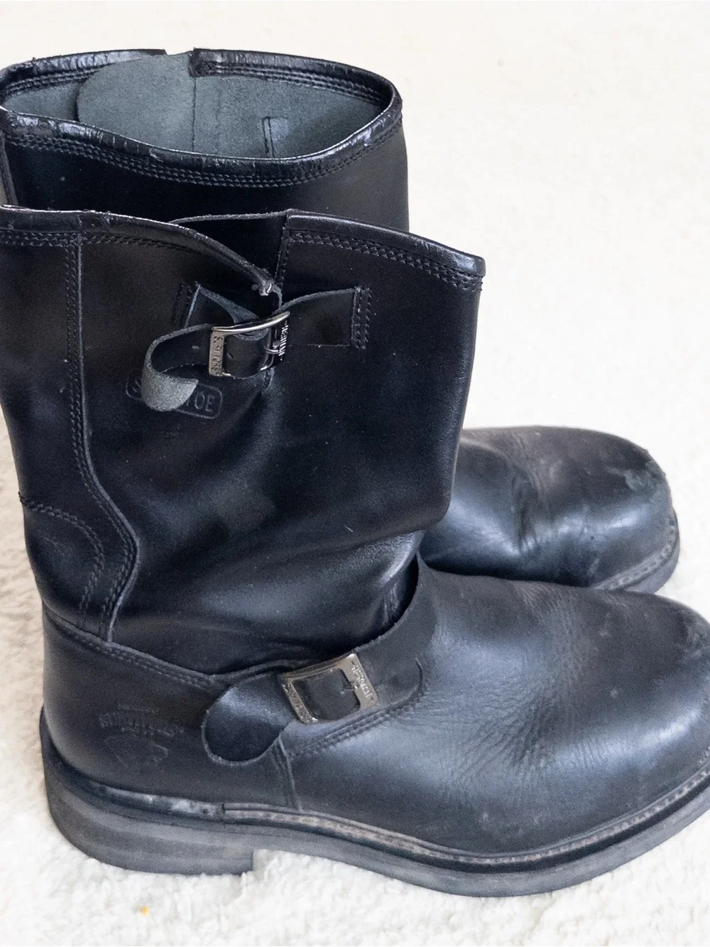 Vintage Herman Survivors Black Leather Steel Toe Biker Boots Size 12